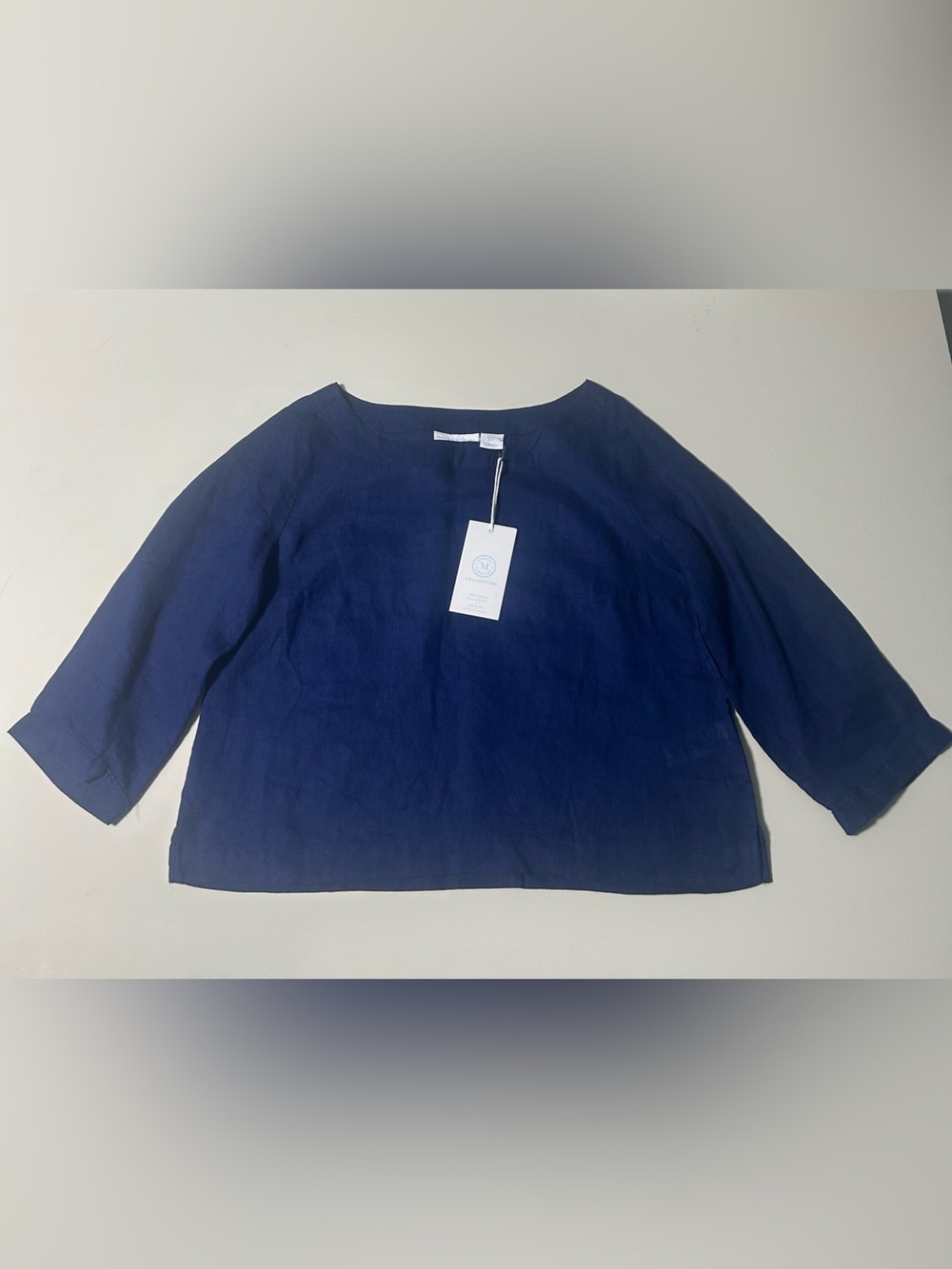 Martha Stewart Navy Linen Boatneck Blouse